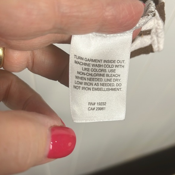 Alfred Dunner Womens Top Chocolate Brown Cream XL Pullover Beading Stripes Flaw - Picture 8 of 11